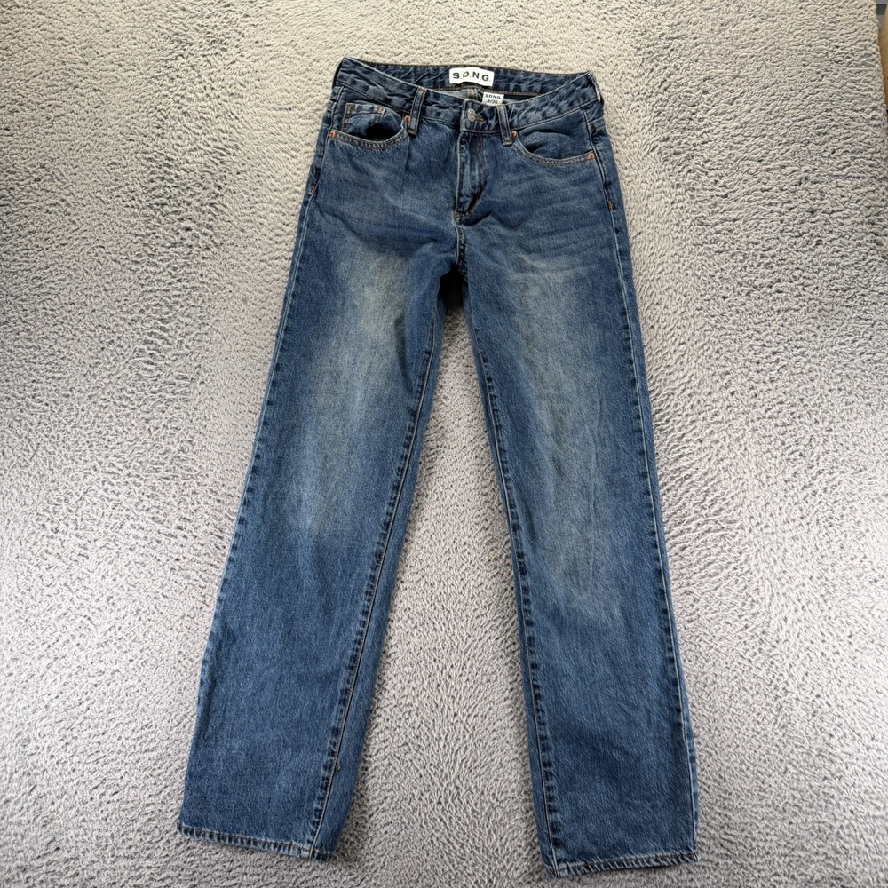 S.O.N.G. Jeans Women's 26 Blue Cotton Denim Straight Leg Faded Workwear Travel